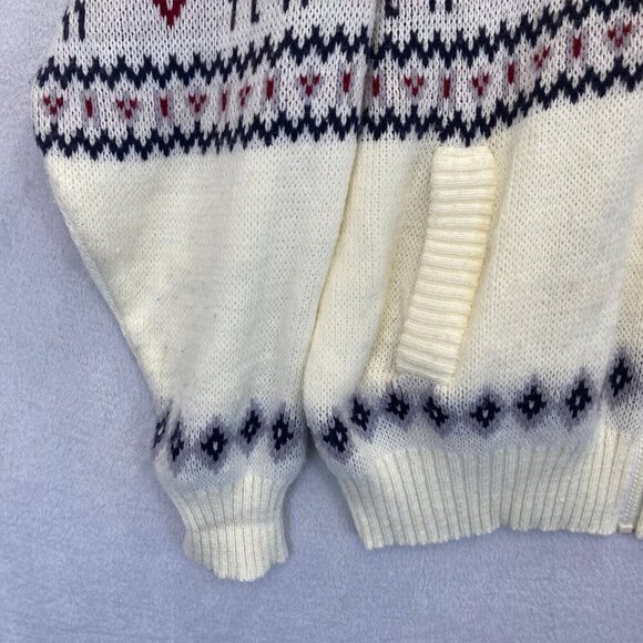 Scandia Woods Full Zip Cardigan Sweater Mens Large L Nordic Deer Knit White VTG - Picture 6 of 11